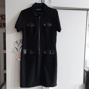 Sharagano Short Sleeve Summer Work Dress With Leather Pockets Size 6 Black